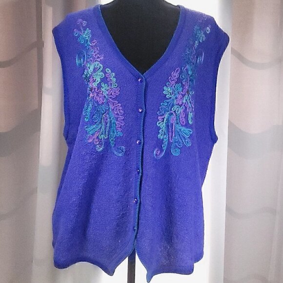 Koret Purple Beaded Button Up Sweater Vest Size 1X - Picture 1 of 9
